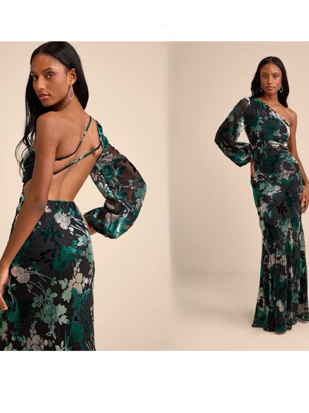NWT Lulus Kendrick Black Multi Floral Burnout One-Shoulder Maxi M